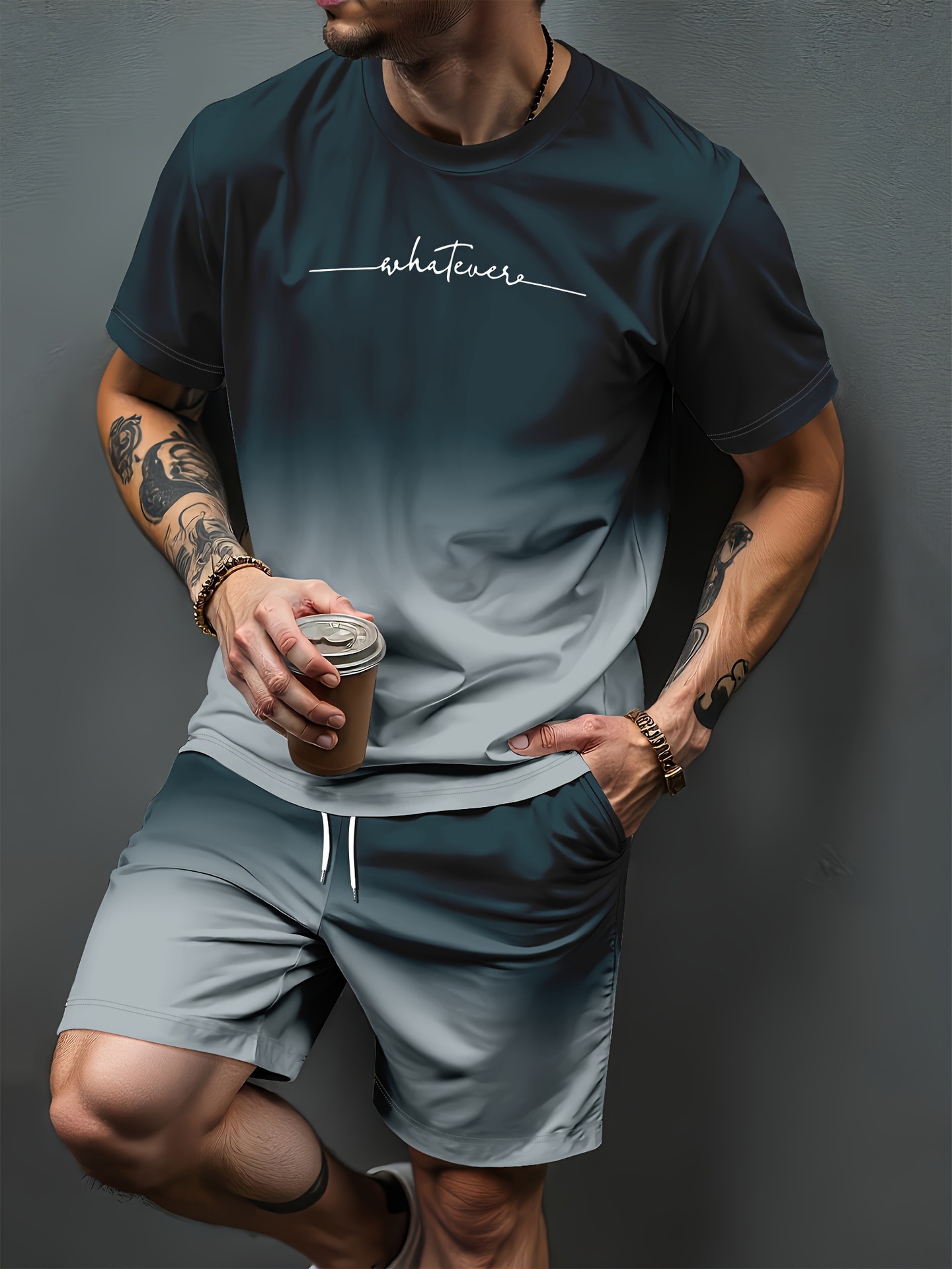 3D Printing Jersey - Degrade Mektup Desen 3D Baskı Eşofman