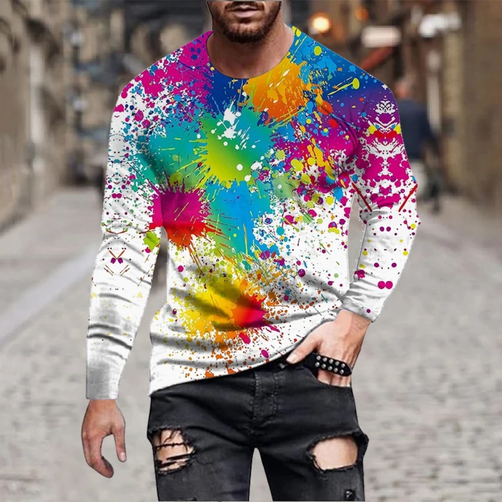 3D Printing Jersey - Erkek Gökkuşağı Boya Sıçraması 3D Baskılı