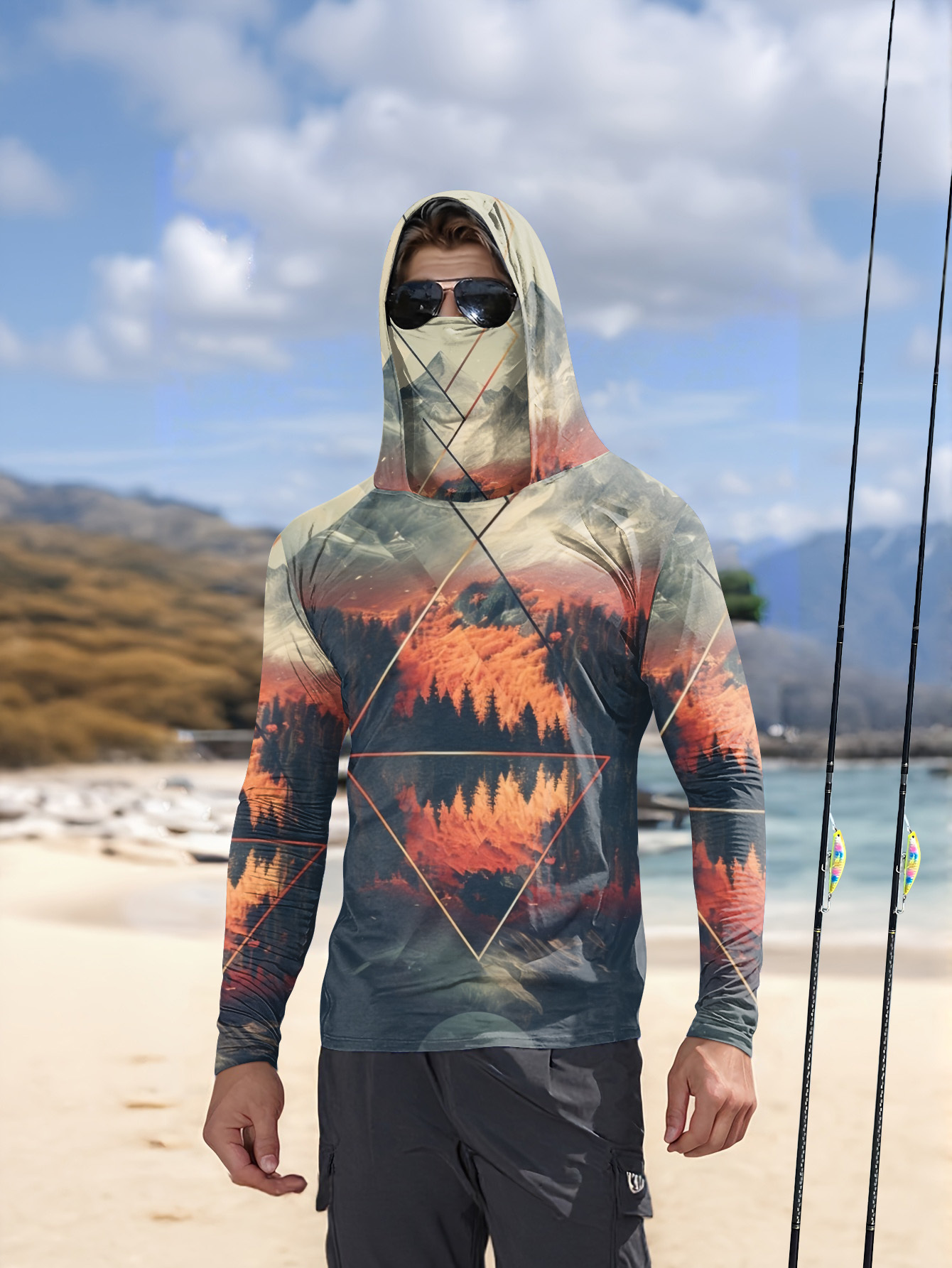 3D Printing Jersey - Açık Hava Erkek Balıkçı Kapüşonlu Üstü,