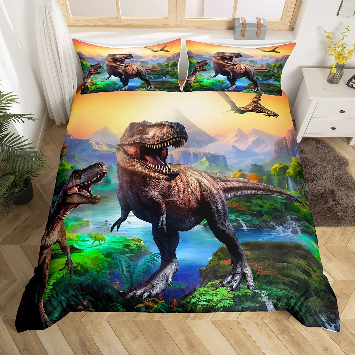 3D Printing Quilting - Çocuklar Dinozor Çift Kişilik Nevresim Takımı