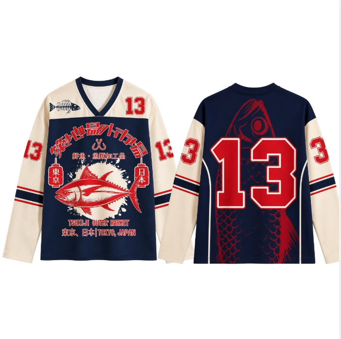 3D Printing Jersey - Retro Japon tarzı 3D baskılı uzun